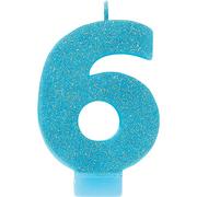 Glitter Caribbean Blue Number 6 Birthday Candle